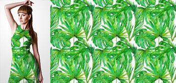 07019 Materiał ze wzorem malowane egzotyczne zielone liście tropikalne